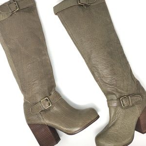 Jeffrey Campbell Tall Pebbled Leather Boots Olive